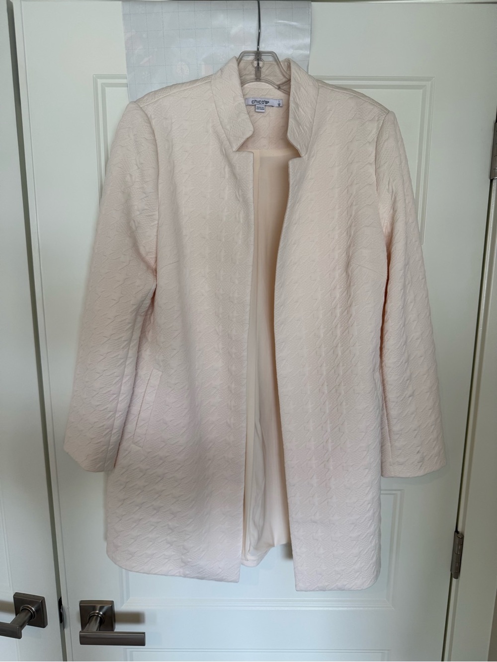 Chico's Pale Cream Textured Open-Front Trench Coat